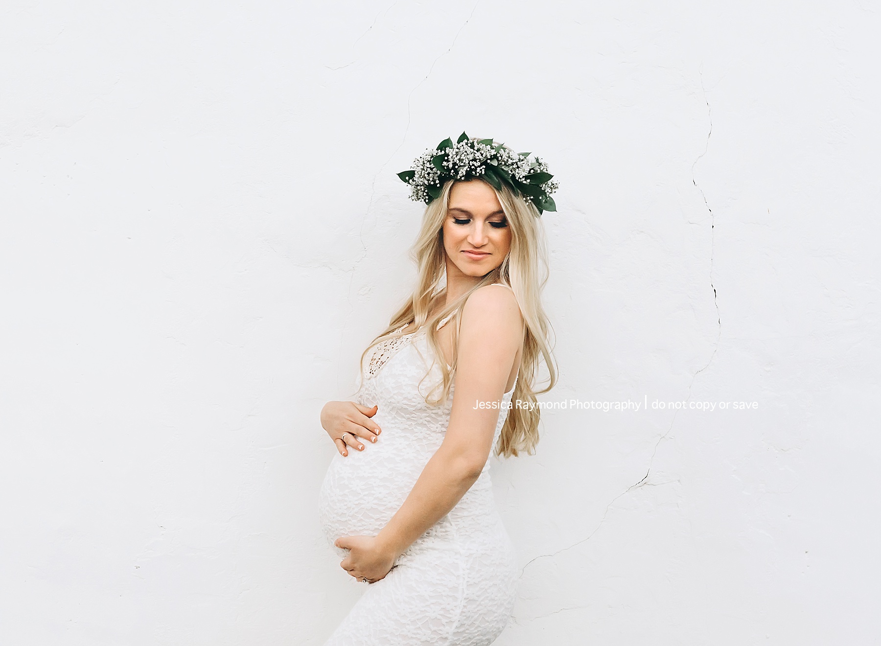 rancho penasquitos maternity session white maternity gown floral crown