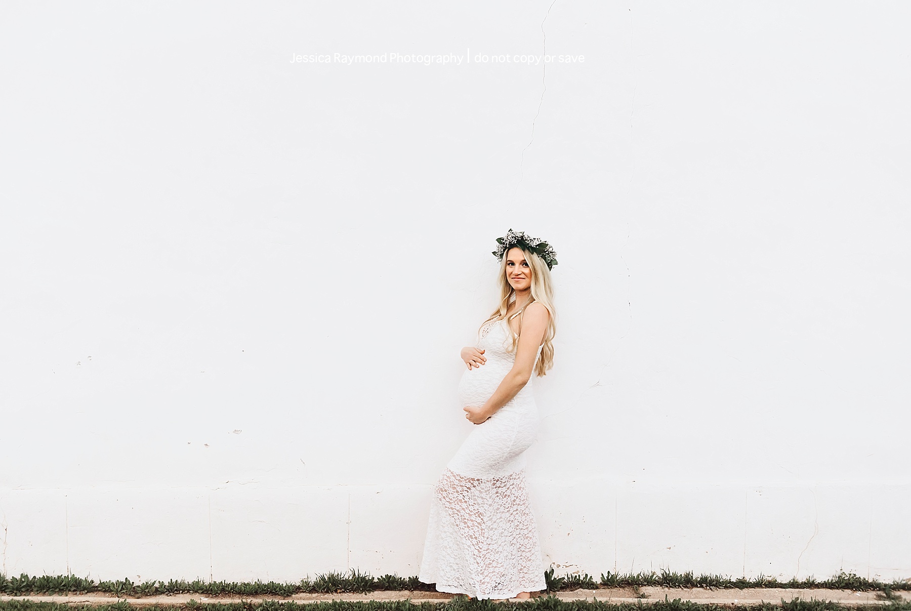rancho penasquitos maternity session white maternity gown floral crown