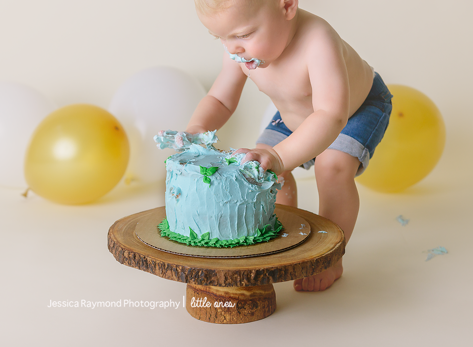 one year old portraits cake smash birthday session carlsbad california birthday boy smashing blue cake