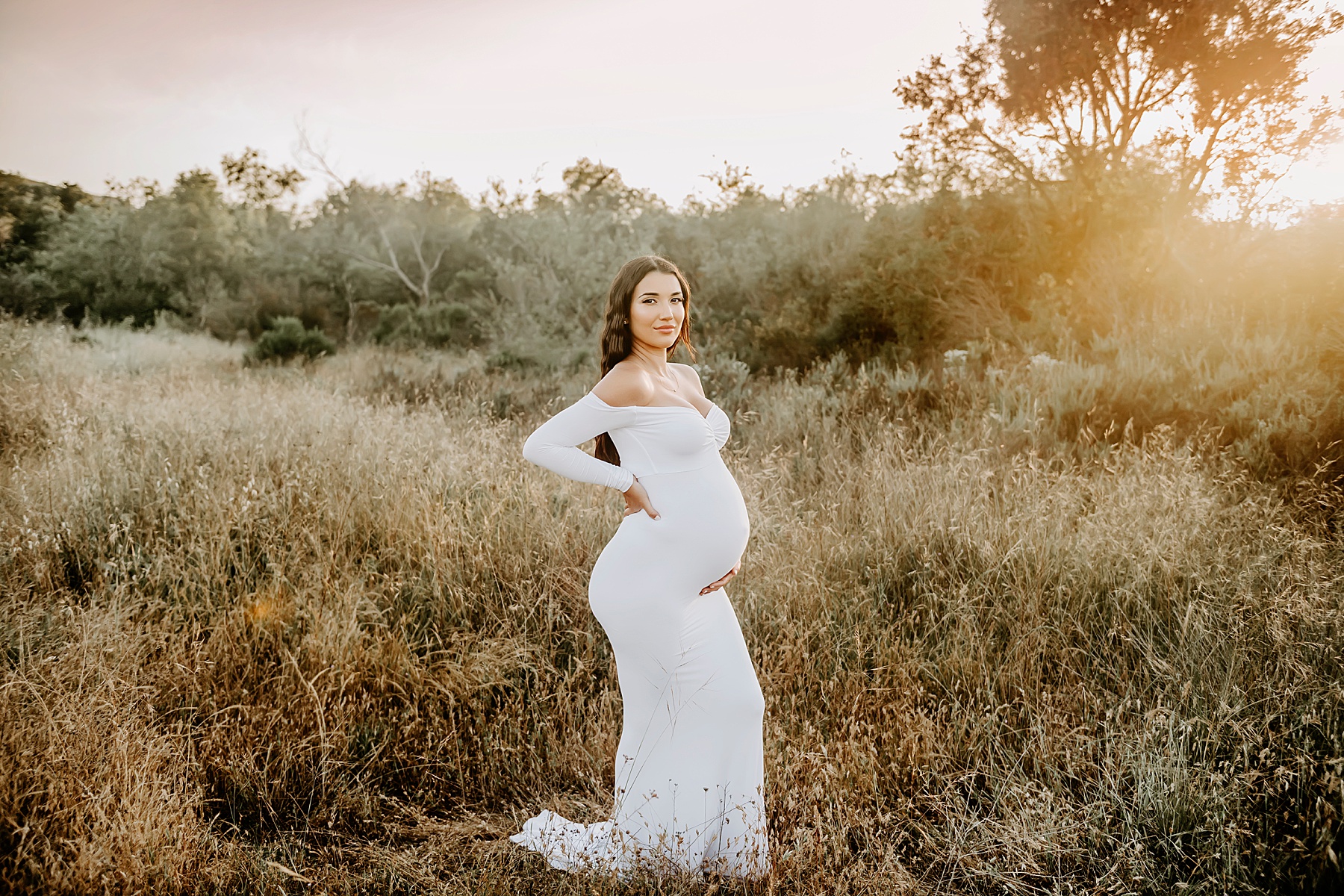 sunset field maternity session bump pictures