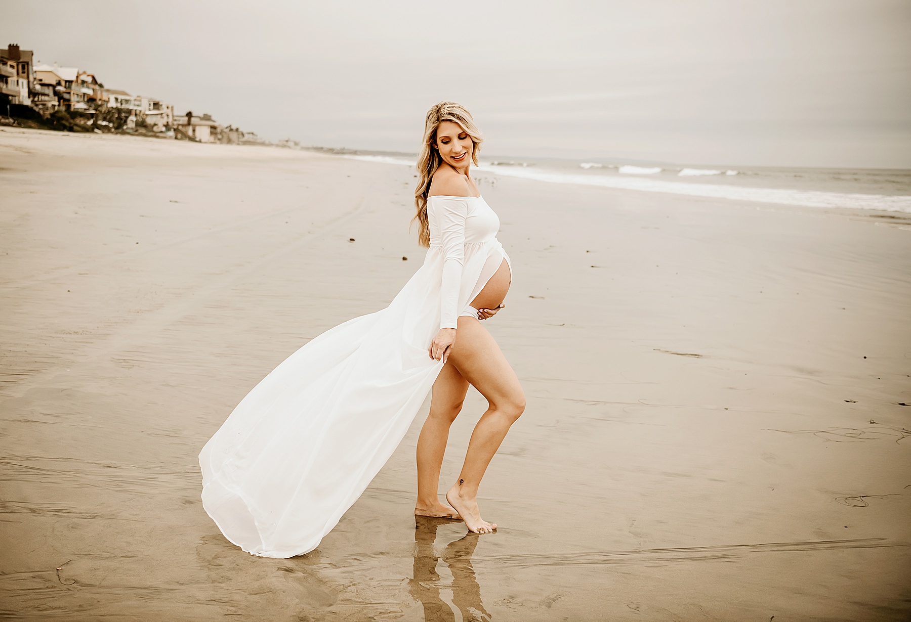 white long dress beach maternity
